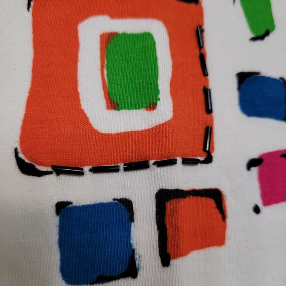 VTG 80s Oversized Boxy Top w/ Shoulder Pads Beaded Memphis AOP Womens L/XL - Picture 2 of 5